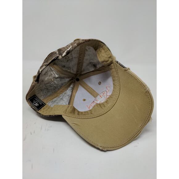 Aspen Dental Distressed Brown/Camo Hat Ripped Hidden Camo OSFM Strapback - Picture 7 of 9